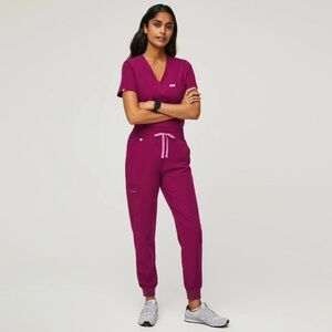 Figs Limited Edition Dark Magenta Scrub Set OG High Waist Zamora Casma Top M/MP
